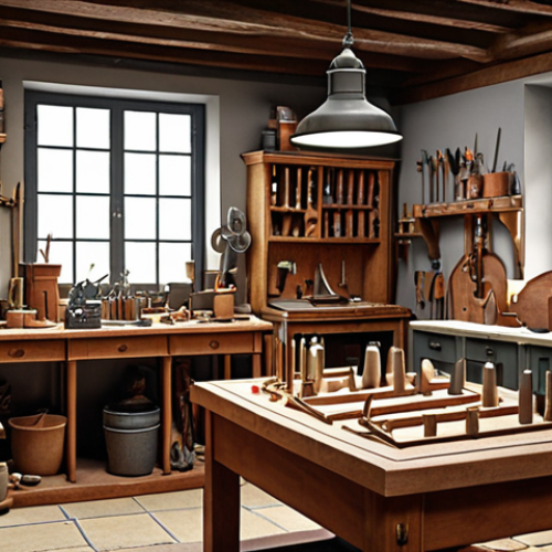 Home 23 **
A craftsman's workshop featuring a blend of traditional tools and digital technology like 3D printers. The scene should evoke a sense of "Renaissance des Handwerks im digitalen Zeitalter," highlighting the value of unique, handcrafted items. Include elements suggesting collaboration between designers and artisans.
**