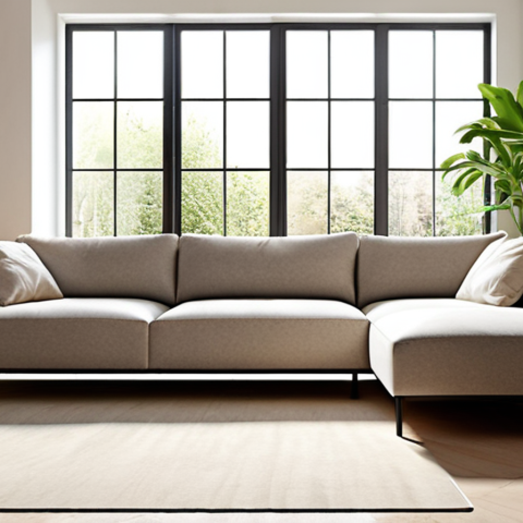 **

> A modern, modular sofa in a bright, minimalist living room. The sofa is composed of individual, customizable sections. Sunlight streams through a large window. Focus on the flexibility and adaptability of the modular design. Consider including elements like plants or a coffee table to showcase the functionality within a living space.

**