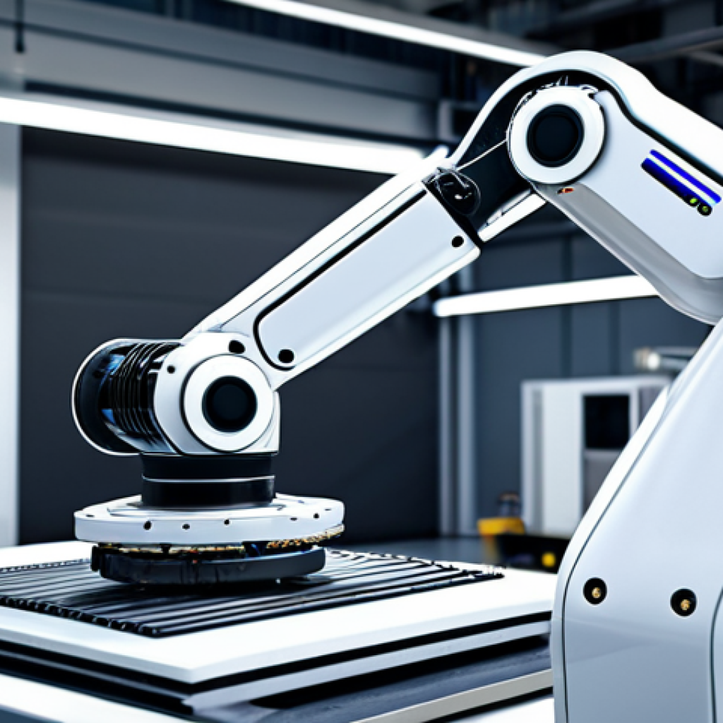 **

"A modern industrial robot arm in a bright, clean factory setting, performing a precise task. The robot is sleek and aesthetically pleasing, showcasing advanced materials like aluminum and carbon fiber. Focus on the ergonomic design and user-friendly interface. Safe for work, appropriate content, fully clothed, professional, perfect anatomy, natural proportions, high-quality rendering, showcasing innovation in German engineering."

**