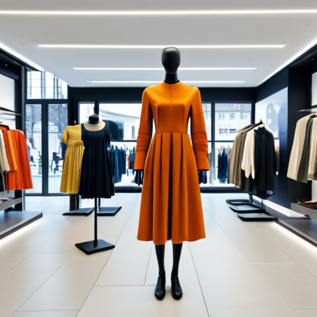 Concept Store Scene**

"A modern concept store in Berlin, showcasing a prototype dress with an integrated flexible display. The display dynamically shows information and adapts to the fabric's movement. Shoppers are browsing in the background. Fully clothed models, modest attire, safe for work, appropriate content, professional, perfect anatomy, correct proportions, natural pose, high quality."

**