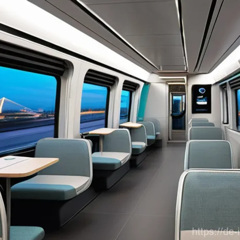 공업디자인과 대중교통 디자인 - **Modern Urban Commute Experience:**
    An interior shot of a sleek, futuristic public transport tr...