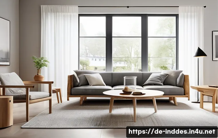 공업디자인 해외 사례 - A modern Scandinavian-style living room showcasing minimalist industrial design furniture made from ...