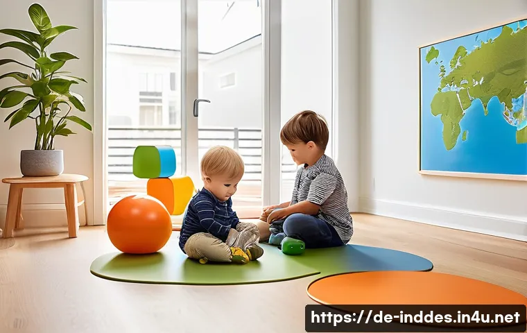 공업디자인과 교육용 제품 디자인 - A modern educational playroom designed for toddlers featuring a variety of colorful, ergonomically s...