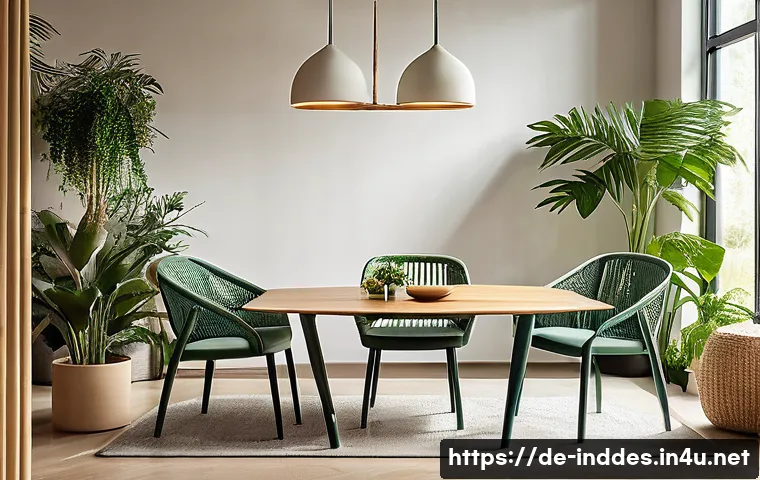공업디자인과 산업 재료 혁신 - A modern eco-friendly furniture showroom showcasing sustainable design materials: elegant chairs and...
