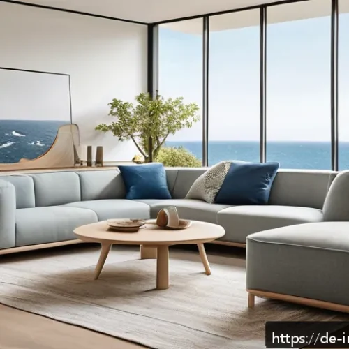 Home 30 공업디자인과 해양 플라스틱 업사이클링 - A modern, minimalist living room scene showcasing elegant furniture crafted from recycled marine pla...